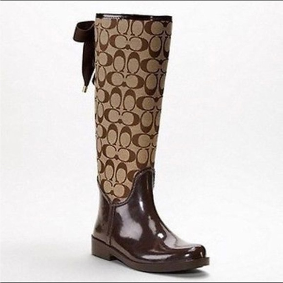 Coach Tristee Classic Logo Signature Lace Up Lined Rain Boots - Picture 2 of 16